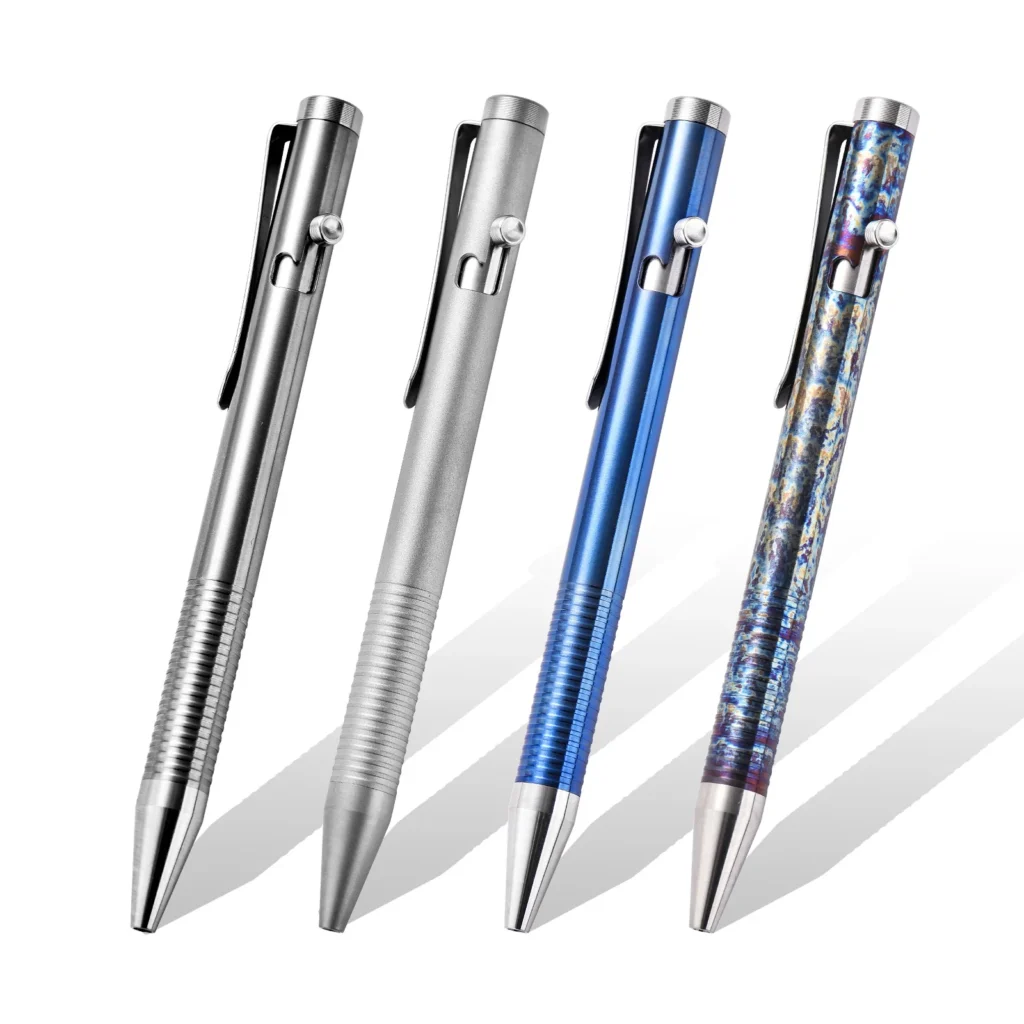 Custom titanium tactical pen in four finish options