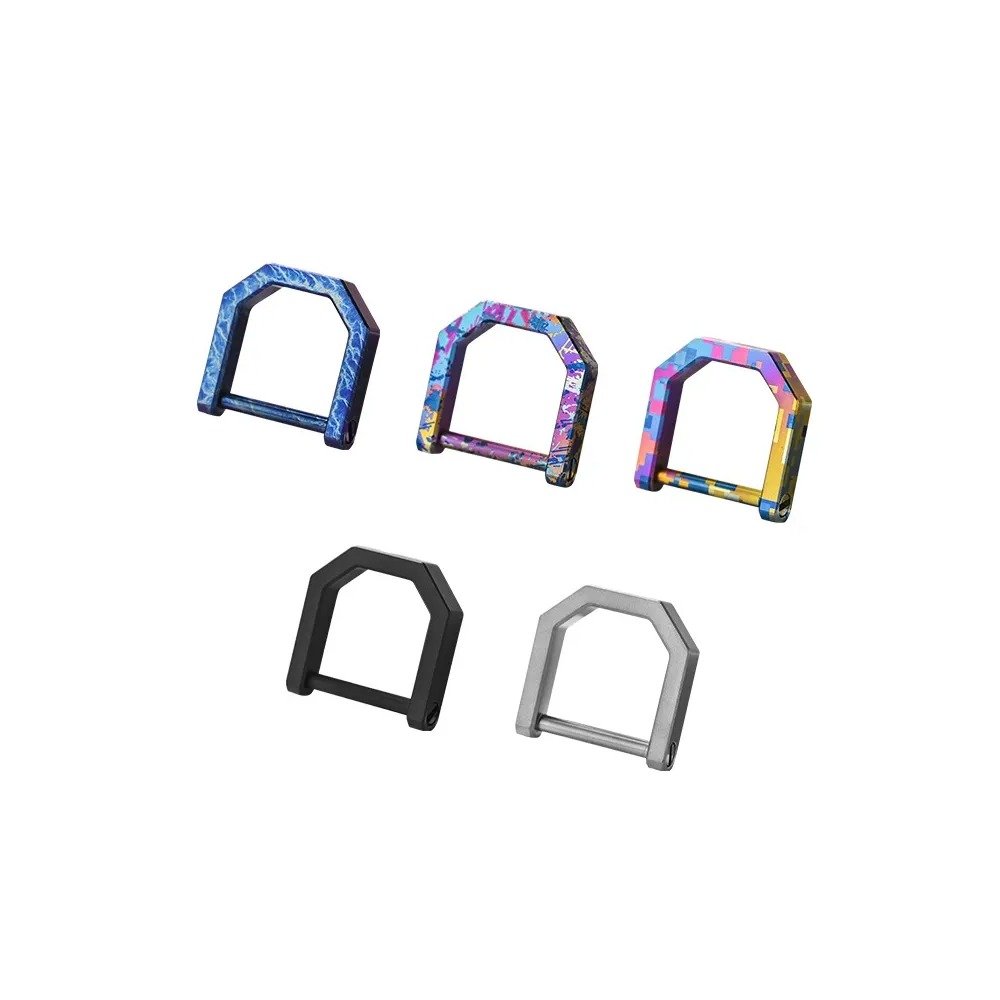 D shaped titanium screw key rings in natural black blue and multicolor finishes