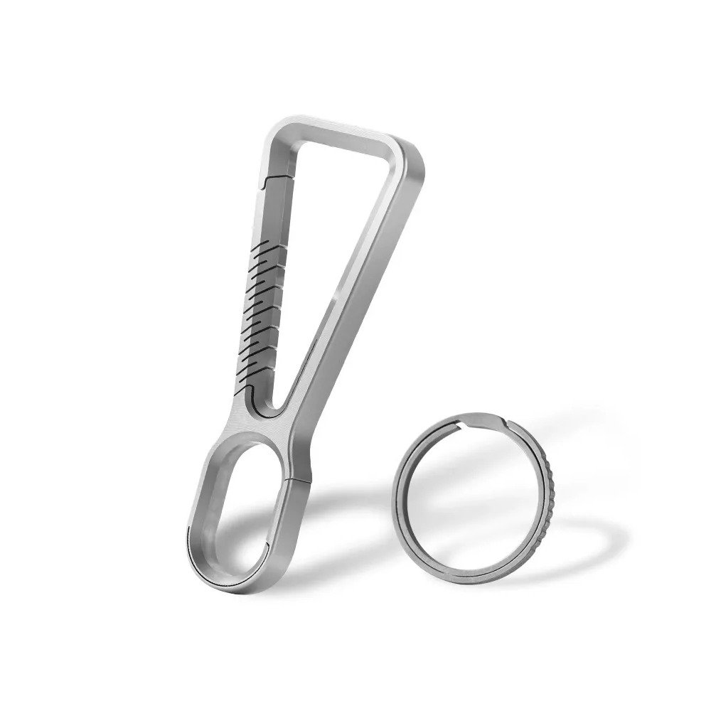 Long titanium carabiner keychain with integrated lower key ring opening