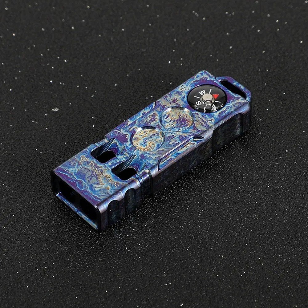Titanium Compass Double Tube Whistle blue finish