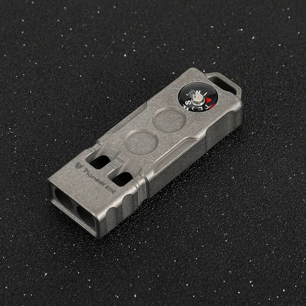 Titanium Compass Double Tube Whistle stonewashed finish