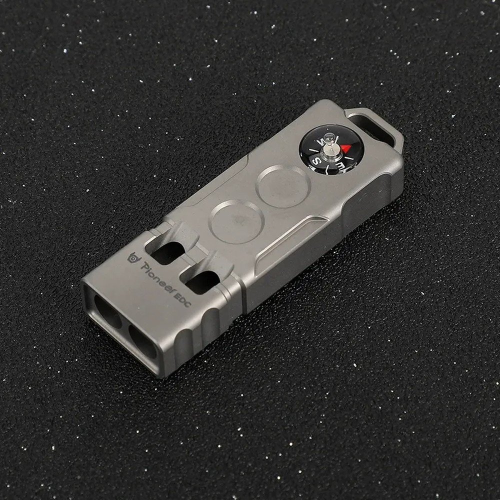Titanium Compass Double Tube Whistle silver finish