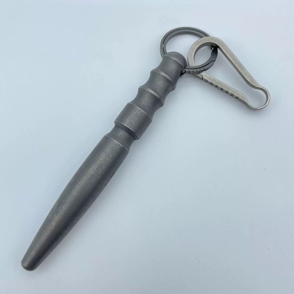 Stonewashed ZSB024 mini titanium EDC pen with key ring and clip