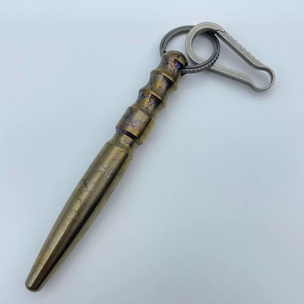 Flame-anodized ZSB024 mini titanium EDC pen with key ring and clip